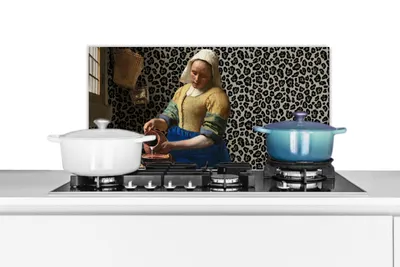 Produktbild von KitchenYeah®  Spritzschutz Küche - Küchenrückwand - Wandschutz für Herd und Spüle - Milchmädchen - Kunst - Pantherdruck - Vermeer - Gemälde - Alte Meister 70x30 - Alu-Dibond (Alternative zum Spritzsch
