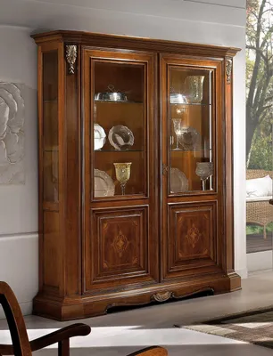 Produktbild von Vitrine 2 Tür Holz Schrank Vitrinen Wohnzimmer Schau Schränke Design Glas Möbel