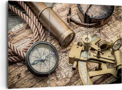 Produktbild von Bild auf Leinwand - Leinwandbild - Kompass Kompass Karte - 165x110cm - Wand Bild - Wanddeko - Leinwanddruck - Bilder - Kunstdruck - Wanddekoration - Leinwand bilder - Wandkunst - CE165x110-3730