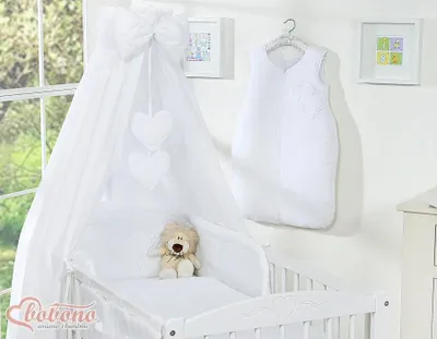 Image de Baldachin lit bébé Coton Blanc avec Cœurs 160x250 cm et Nœud Suspendu