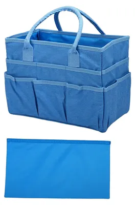 Image de Sac de rangement pour travaux manuels, avec 10 poches, en tissu Oxford, spacieux, idéal pour le rangement de fournitures artistiques et artisanales, de matériel scolaire, de fournitures de couture et de jardinage. Couleur : bleu