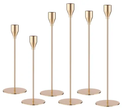 Productafbeelding van 6 Gouden Conische Kaarsenhouders voor Bruiloften en Decoratie