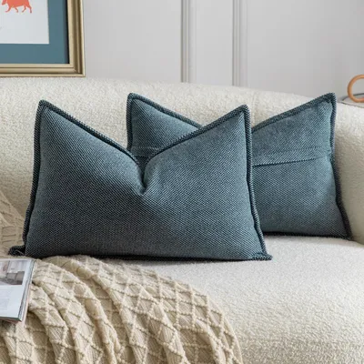 Produktbild von 2er Set Chenille Kissenbezüge 40x80 cm Blau Weich Dekorativ