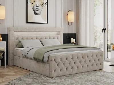 Produktbild von Boxspringbett 140x200 mit Led, Polsterbett 140x200 mit LED Kopfteil - Multipocket-Matratze H4 - Doppelbett mit Bettkasten Stauraumbet - GOLD-9 - 140x200cm - Strukture - Beige - H4