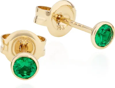 Produktbild von Paar Ohrstecker 3mm rund 333 Gelb Gold Zirkonia grün Kelchohrstecker Ohrringe