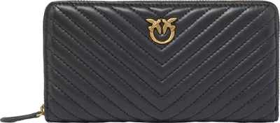 Produktbild von PINKO Geldbörse Ryder Zip Around Sheep Nappa Chevron Black - Antique Gold schwarz