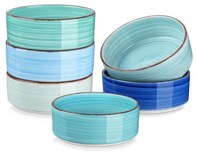 Produktbild von 6-tlg Schüssel-Set aus Steingut, Salatschüssel, Serverschüssel, Müslischüsseln, Suppenschüssel, 750ml