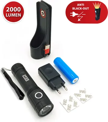 Obrázok produktu pre Velamp STURM: Nabíjateľná LED baterka 2000 lumenov, proti zatemneniu s držiakom na stenu