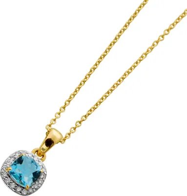 Produktbild von Diamantkette Anhänger Gold 585 14K Natur Aquamarin Brillanten 0.1ct 45