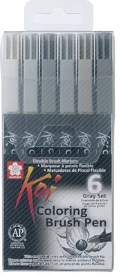 Produktbild von SAKURA Pinselstift Koi Coloring Brush 6er Etui grau