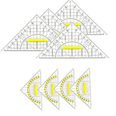 Obrázok produktu pre Geometrický trojuholník s rukoväťou súprava 8 kusov, priehľadný, pravítko 30 cm a uhlomery, pre školu