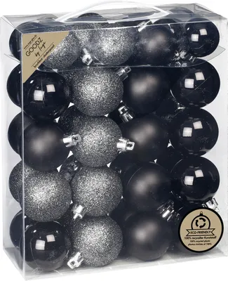 Produktbild von Weihnachtskugeln Kunststoff 4-5cm 44er Set - Schwarz Mix