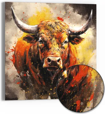 Produktbild von DEQORI Hybrid Leinwand Bild 30x30 cm 'Erdiger Stierblick' Wandbild Glas flach modern