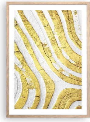 Produktbild von Gerahmtes Poster - Rahmen in heller Eiche - Abstraktion Gold Weiß - 50x70 cm - Wand Bild - Wanddeko - Wandbilder - Kunstposter - Wandposter - Bilderrahmen - Bilder - Kunstdruck - P2NPA50x70-4511