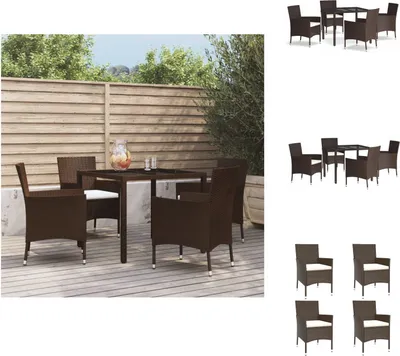 Produktbild von vidaXL 5-tlg. Garten-Essgruppe mit Kissen Braun Poly Rattan -  Gartenmöbel-Sets
