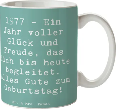 Produktbild von Mr. & Mrs. Panda Teebecher Spruch 1977 Geburtstag - Meeresbrise - Geschenk, Happy Birthday, Kaffeebecher, haferl, Pott, Geburtstagswünsche, Liebe, Feier, Henkelbecher
