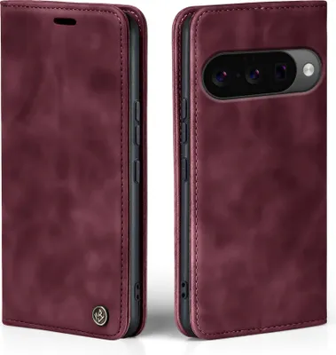 Produktbild von Handy Hülle für Google Pixel 10 Klapphülle Bookcase Flip Cover Handy Tasche Etui Farbe: Weinrot