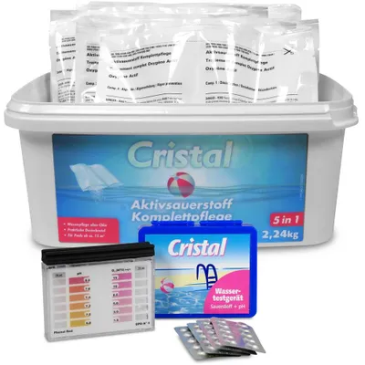 Produktbild von CRISTAL Aktivsauerstoff Komplettpflege 2,24 kg + Pooltester