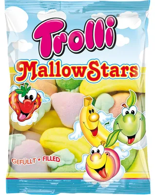 Produktbild von Trolli Mallow Stars, Weiche Süßigkeiten, 150 g, Apfel, Banane, Pfirsich, Erdbeere, Mehrfarbig, 362 kcal, 85,2 g