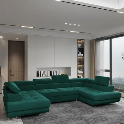 Produktbild von Masseno Ecksofa RAGGIO mit Schlaffunktion U-Form, Sofa mit Bettkasten, Wohnzimmersofa, Couch, Soffa, Bettsofa, Couchgarnitur- Grün, MONOLITH 37