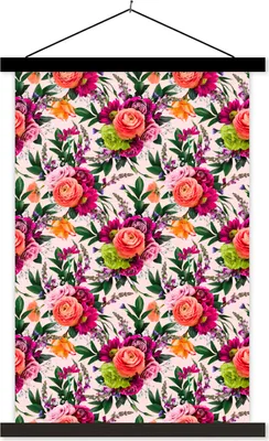 Produktbild von MuchoWow® Textilposter Blumen - Farben - Muster 40x60 cm mit schwarzem Rahmen - Wanddekorationen