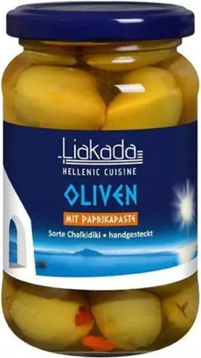Produktbild von Liakada Grüne Oliven mit Paprikapaste, 330g