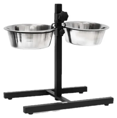 Productafbeelding van Relaxdays Voerbakstation voor honden, 1,6 liter, roestvrijstalen kommen, verstelbare standaard (breedte x hoogte x diepte: 42 x 46 x 27 cm), antislip, zilver