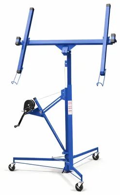 Image de Peviasot, élévateur pour plaques de plâtre, système de levage pour construction sèche, capacité de 68 kg, hauteur réglable de 126 à 325 cm, avec roulettes de blocage, rotation à 360°, couleur bleue