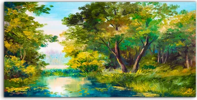 Produktbild von Coloray Canvas 140x70  Wandbild Leinwand Bilder Wand Kunst Bild Baum See wildes Gras