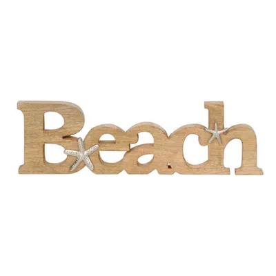 Produktbild von Schriftzug STARFISH BEACH braun silber aus Holz mit Seesternen Strandhaus Deko