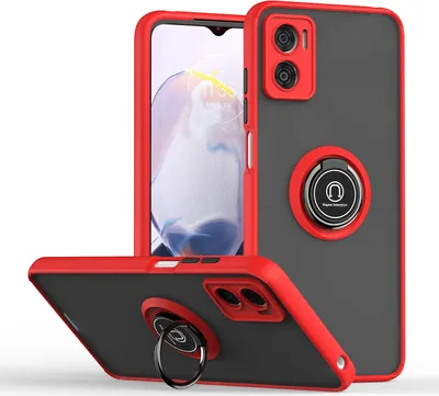 Produktbild von Moto E22 Hülle, Ring Halter Ständer Matte Transluzent TPU Rahmen Stoßfest Schutzhülle für Motorola Moto E22i / E22 Rot