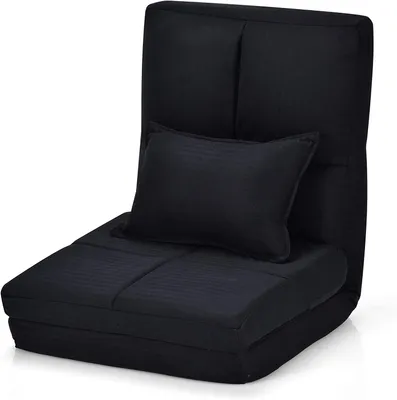 Produktbild von Bodensofa, Bodenstuhl mit 5-stufig Verstellbarer Rückenlehne, Bodensessel mit Schlaffunktion, Schlafsofa, Lazy Sofa, Klappsofa mit Lendenkissen (Schwarz)