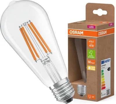 Zdjęcie produktu dla Żarówka LED ST64 E27 2.2W = 40W 470lm 2700K Ciepła 330° Filament CLASSIC ENERGY EFFICIENCY Osram