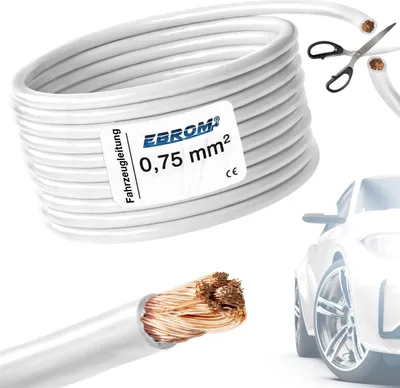 Produktbild von 3 Meter EBROM FLRY 0,75mm2 Fahrzeugleitung - KFZ Leitung - Farbe: weiß (weiss) - Querschnitt 0,75 mm² (mm2) flexibel 90 ± 5 Shore 99,99% Kupfer Mantel PVC FLRy
