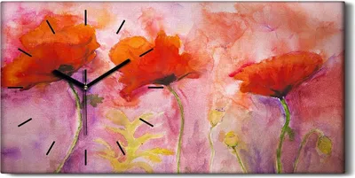 Produktbild von Wandbild Leinwand Bilder mit Uhr 60x30 Gemälde Blumen Mohnblumen Kunst - schwarze Hände