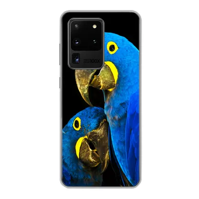 Produktbild von MuchoWow® Handyhülle Schutzhülle Hülle für Samsung Galaxy S20 Ultra Papagei - Vogel - Federn - Blau Silikon Softcase Handy Hülle - Karteninhaber
