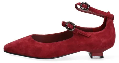 Immagine prodotto di Scarpa da donna con tacco basso, in pelle scamosciata nera, con cinturini alla caviglia