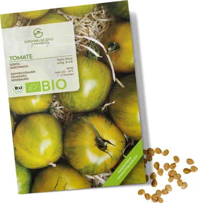 Produktbild von Tomatensamen (Green Zebra, 10 Korn) - Tomaten Saatgut aus biologischem Anbau ideal für die Anzucht im Garten, Balkon oder Terrasse