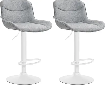 Produktbild von CLP 2er Set Barhocker Vonore Stoff höhenverstellbar und 360 Grad drehbar | Farbe grau Gestell Farbe weiß