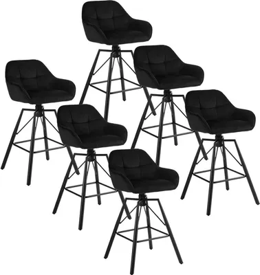 Produktbild von WOLTU Barhocker 6er Set, mit Lehne Fußstütze, drehbar, gepolstert, Samt Metall, Schwarz