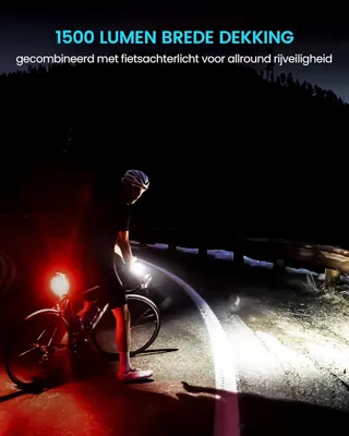Image de Lampe de vélo - Éclairage de vélo - Kit d'éclairage pour vélo - Rechargeable - avec phare de 1500 lumens - Feu arrière intelligent