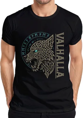 Produktbild von Valhalla Nordisch Wikingerwolf Keltische Runen Mythologie Saga Herren T-Shirt, Schwarz, XXL
