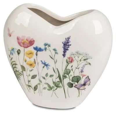 Produktbild von Dekovase Herzvase Blumenwiese H. 12cm weiß bunt aus Steingut Formano F26