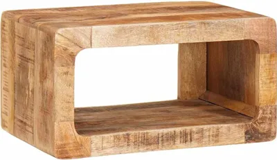 A product shot of a wooden side table on a white background.