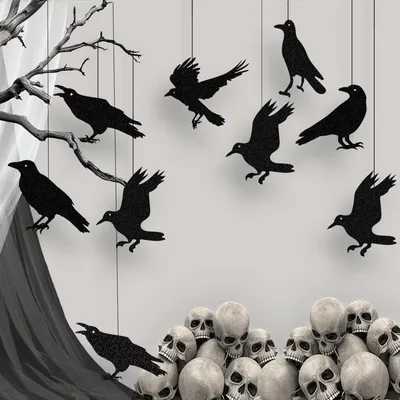 Produktbild von Halloween Deko Girlande 18 Stück Krähen Schwarz Hängedeko für Party