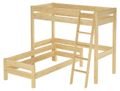 Produktbild von Hochbett für Kinder + Einzelbett 90x200 Kinderbett Stockbett Kiefer massiv V-60.20-09-2-20ZRollrost und Matratze inkl.