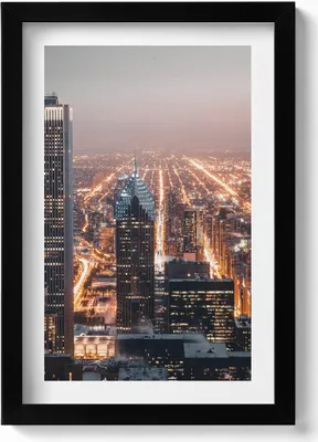 Produktbild von Abendliche Stadt– Wandbild mit Rahmen – Gerahmtes Bild  – Wanddekoration – 20x30 cm – Schwarz
