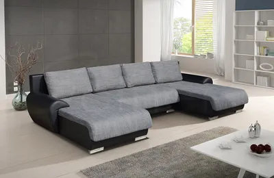 Produktbild von Wohnlandschaft Otis - Big Sofa, Eckcouch, Ecksofa, Couch mit Schlaffunktion und Bettkasten, U-Sofa, U-Form (Schwarz + Grau (Madryt 1100 + Berlin 01))