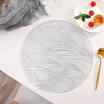 4er-Pack runde Platzsets aus PVC, 38 cm, silber, Wellenmuster