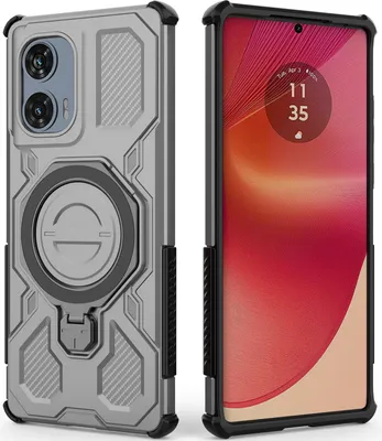 Produktbild von Robuste Handyhülle für Motorola Edge 50 Fusion mit Ringhalter Ständer Stoßfest, Magnetisch, Dual-Layer Schutz Grau